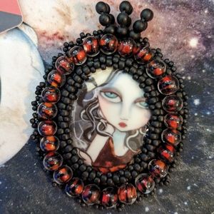 Artisan Jewelry Handmade Bead Embroidery Pendant Necklace Goth Girl